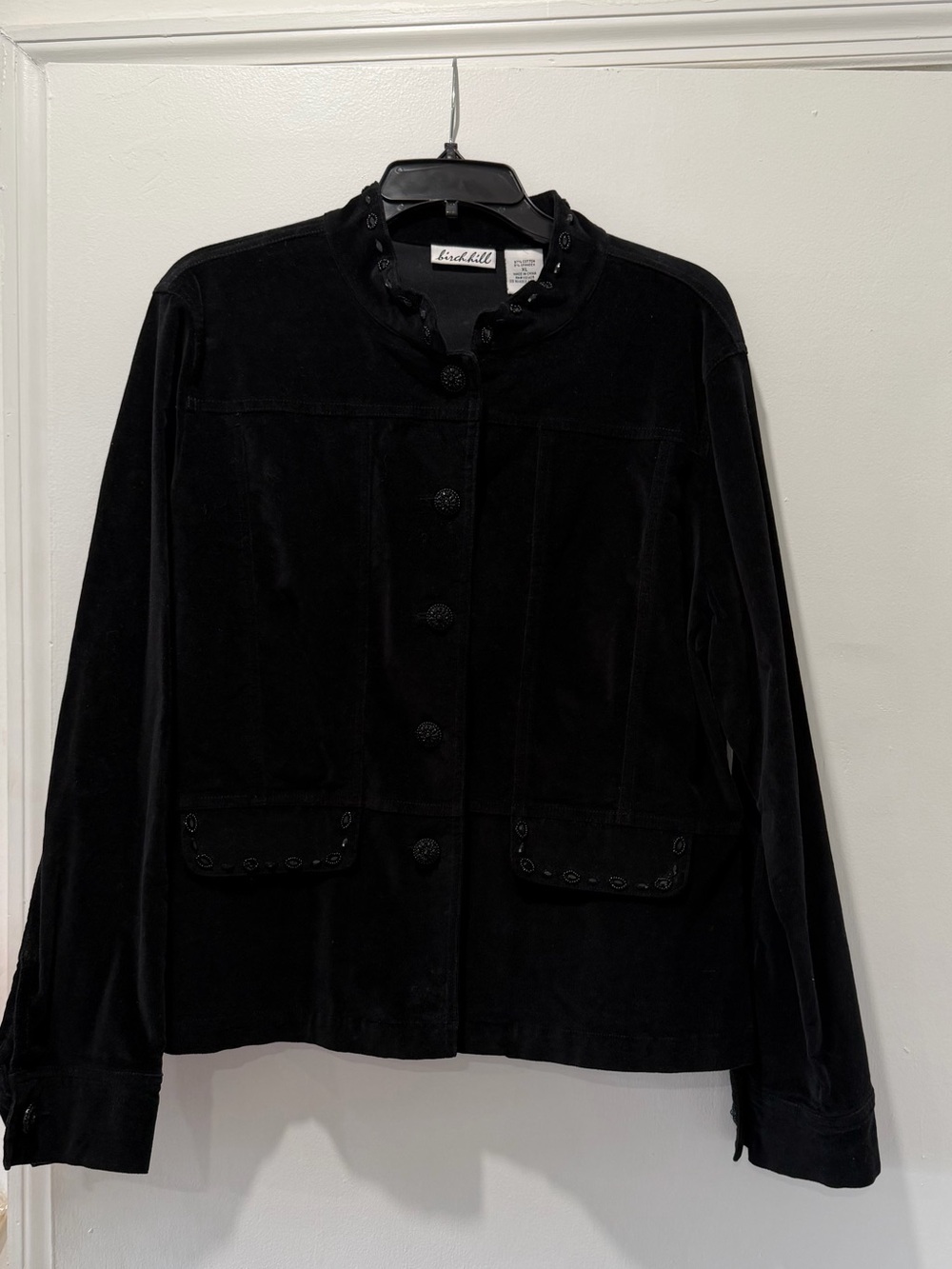 Black Velvet Button-Front Jacket